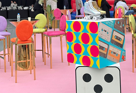 Hospitality furniture installation for a themed corporate team-building event.