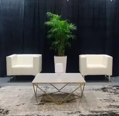 Westwood marble coffee table paired with Murphy lounge furniture in Ed Sheeran's green room.