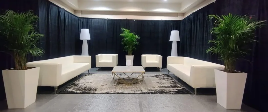 Evolution Furniture Murphy sofas creating a premium artist lounge for Ed Sheeran backstage in Dubai.