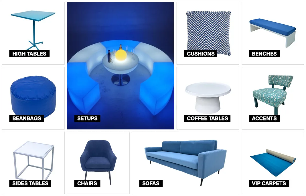 Evolution Furniture Blue and White Collection moodboard featuring sophisticated furniture and styling inspiration