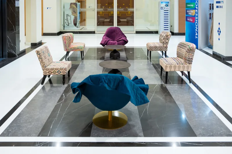 Comfortable hospitality furniture creating flexible social spaces for premium event guests in Jeddah.