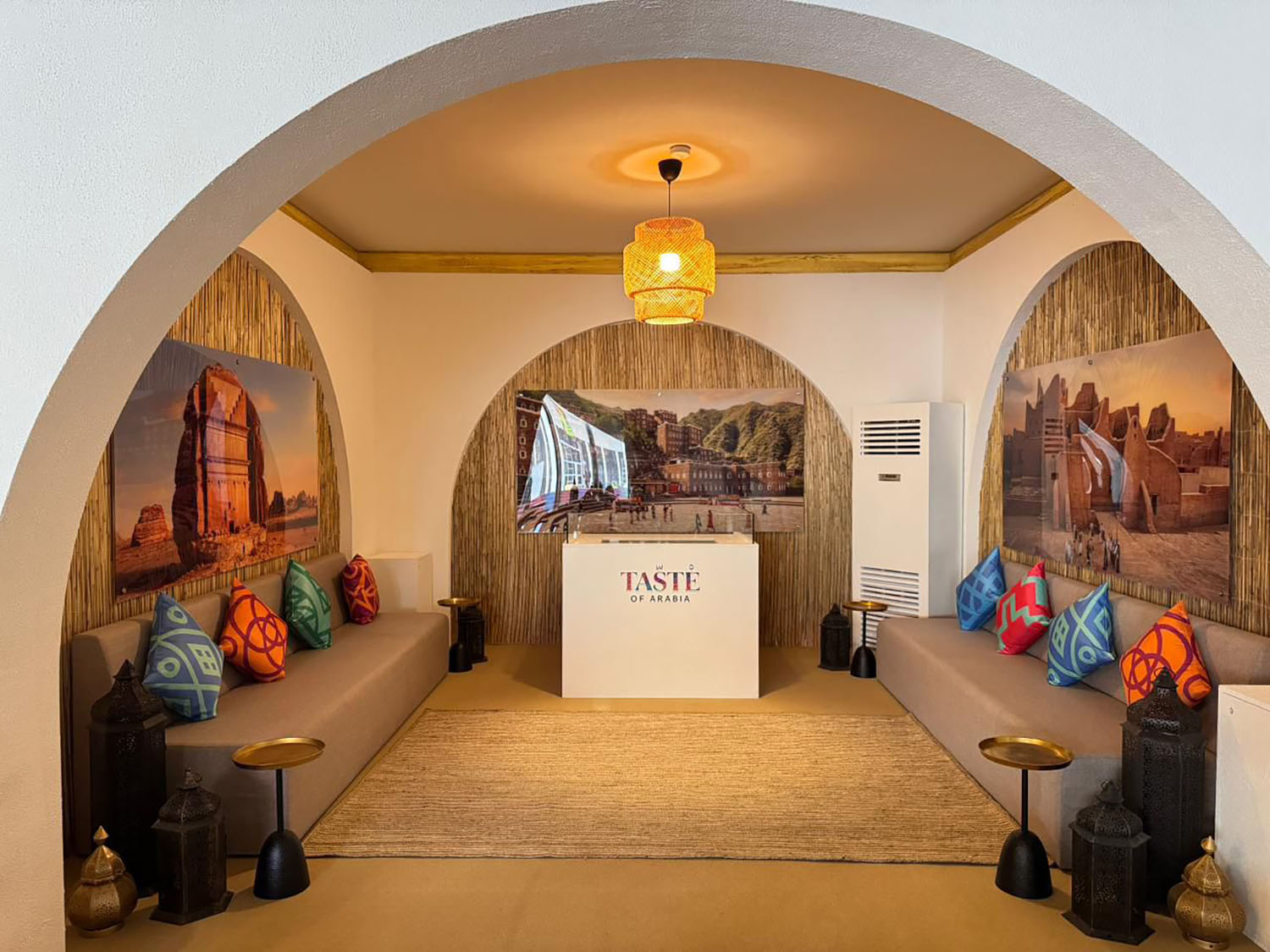 Premium hospitality lounge furniture supplied by Evolution Furniture for the Visit Saudi hospitality tent at Emirates Dubai 7s.