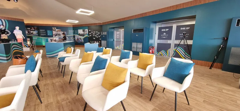 Contemporary hospitality seating designed for premium waterfront event experiences.