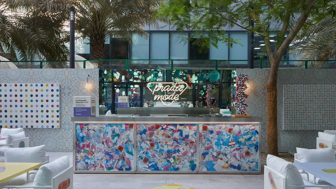 Evolution Furniture bespoke hospitality furniture delivering elegant lounge environments for Prada Mode Dubai 2022.