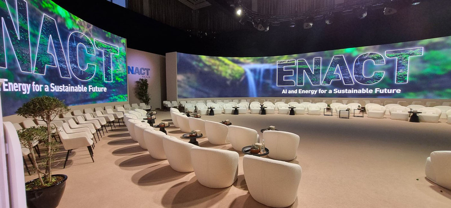 Evolution Furniture all-white hospitality lounge created for the ADNOC Investor Forum in Abu Dhabi.