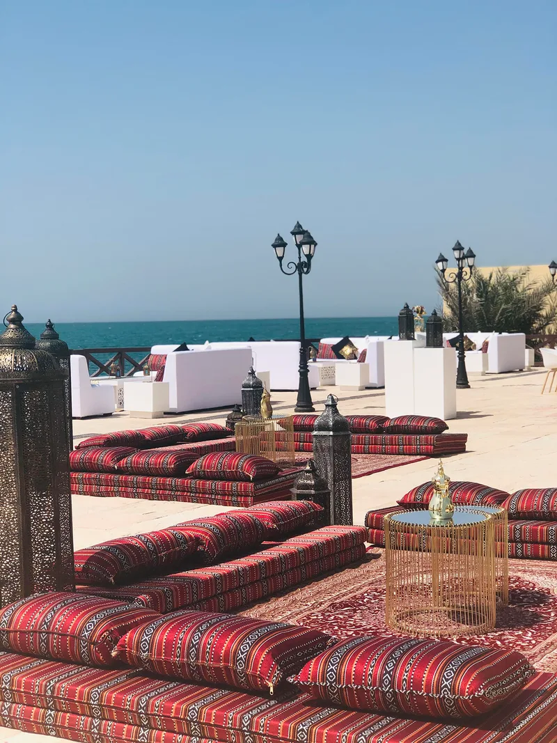 Evolution Furniture lounge collections transforming an outdoor terrace into a Ramadan hospitality setting.