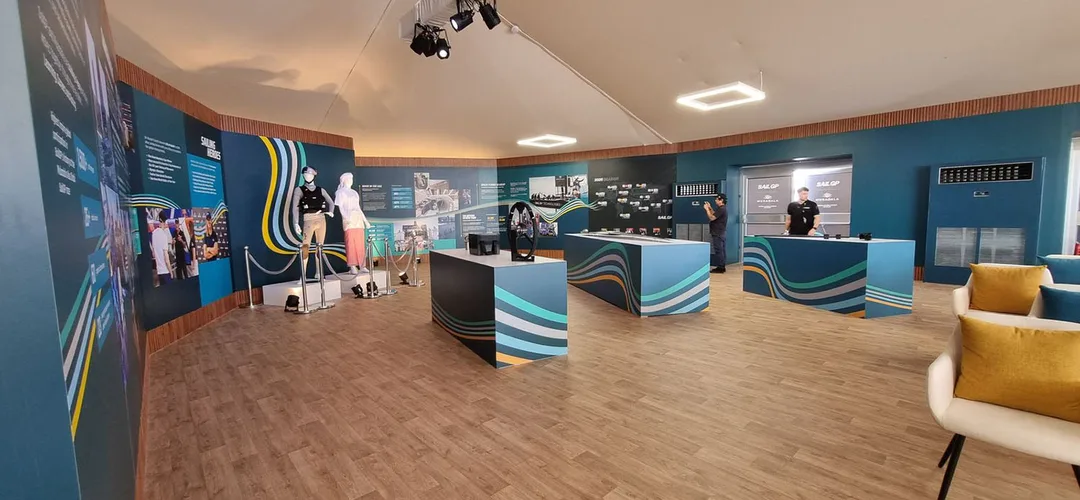 Branded event furniture combining visual identity with practical functionality.