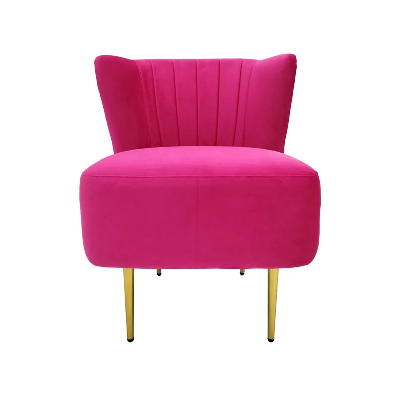 F-AC103-HP Ella accent chair in hot pink velvet with gold legs