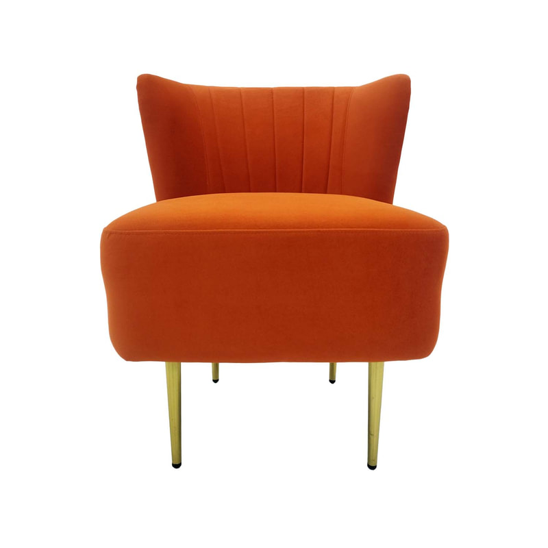 F-AC103-PO Ella accent chair in pumpkin orange velvet with gold legs