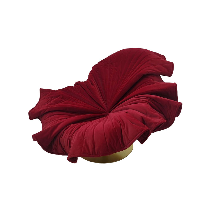 F-AC109-DR Bloom accent chair in dark red velvet with gold base