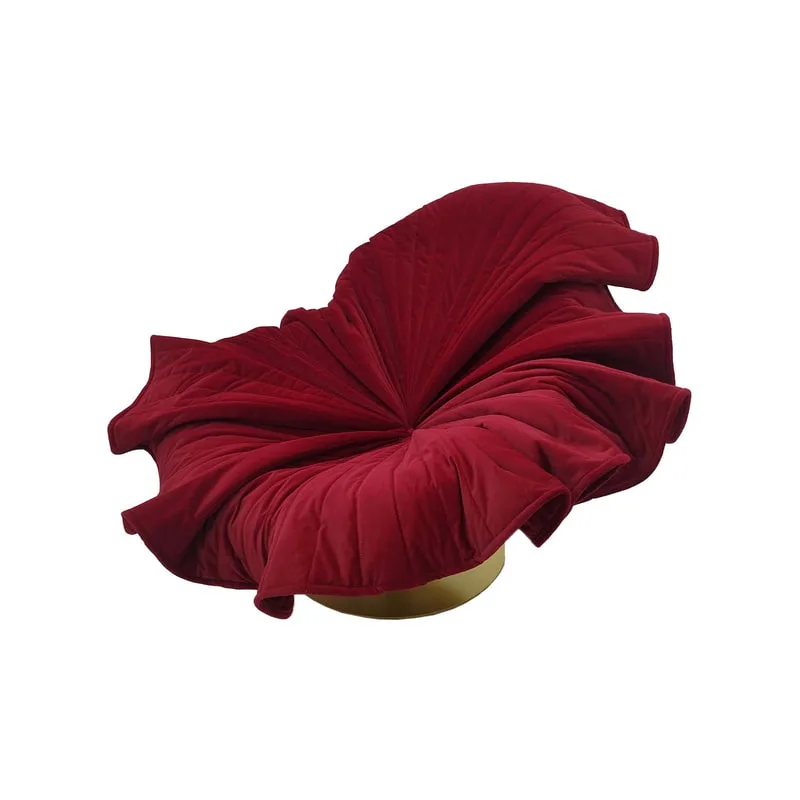 F-AC109-DR Bloom accent chair in dark red velvet with gold base