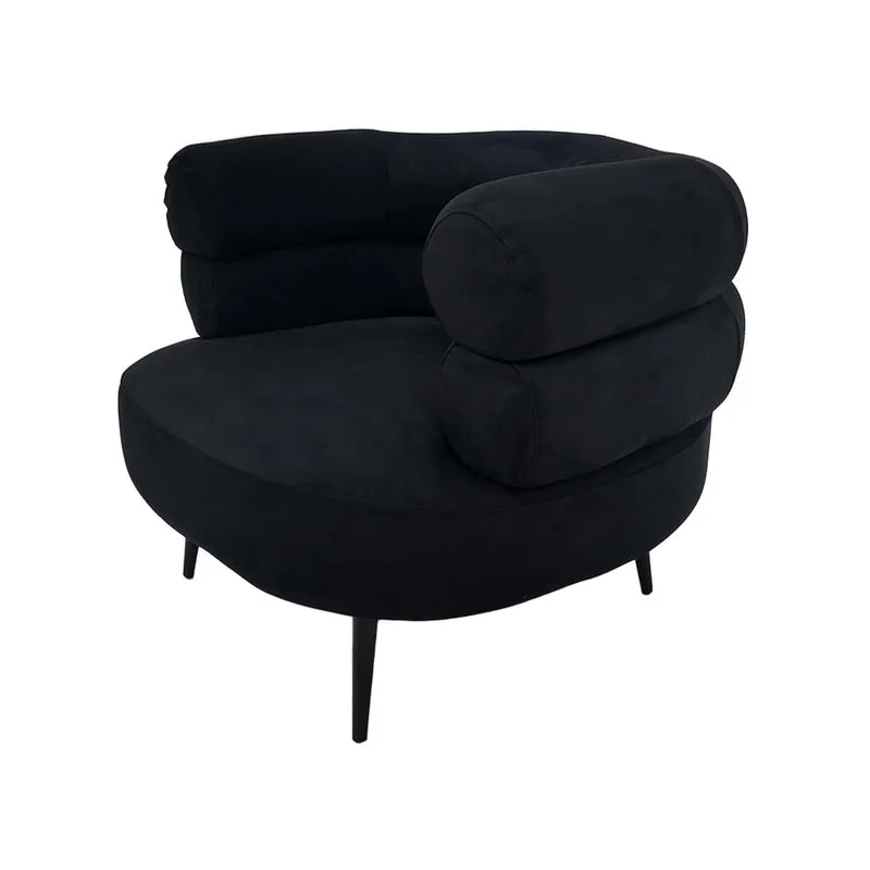 F-AC112-BL Duke accent chair in black suede with black metal frame