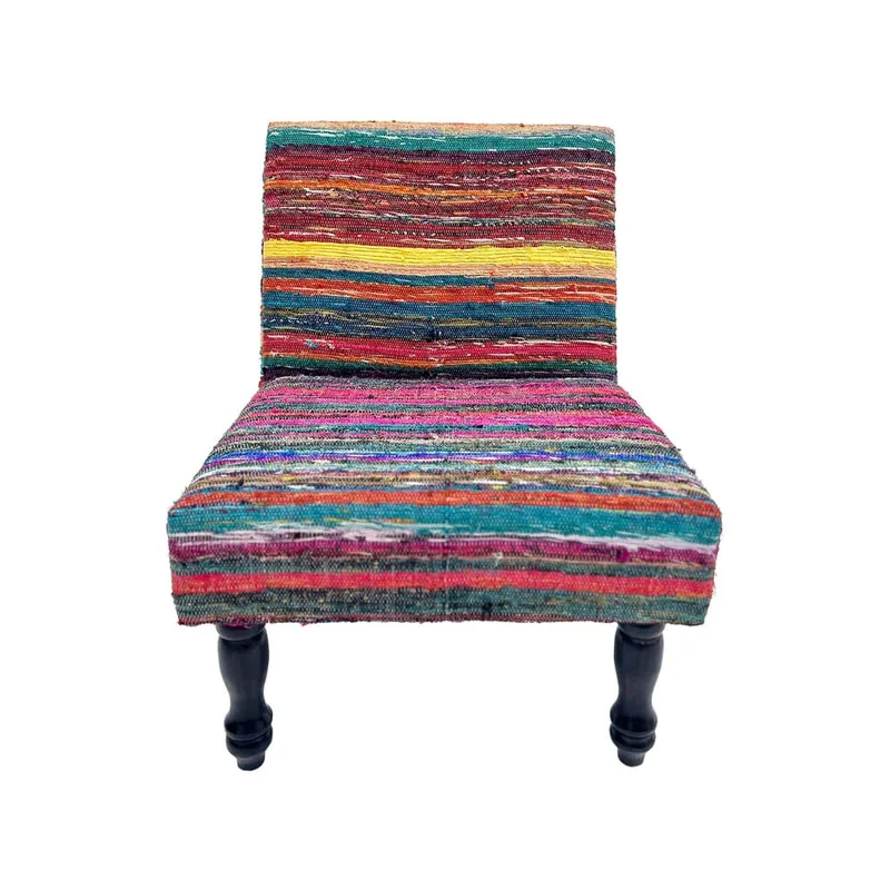 F-AC115-MC Tate accent chair in multicoloured fabric with black wooden legs