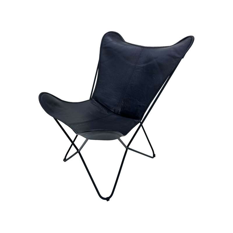 F-AC137-BL Cassidy accent chair in black leather with black metal frame 