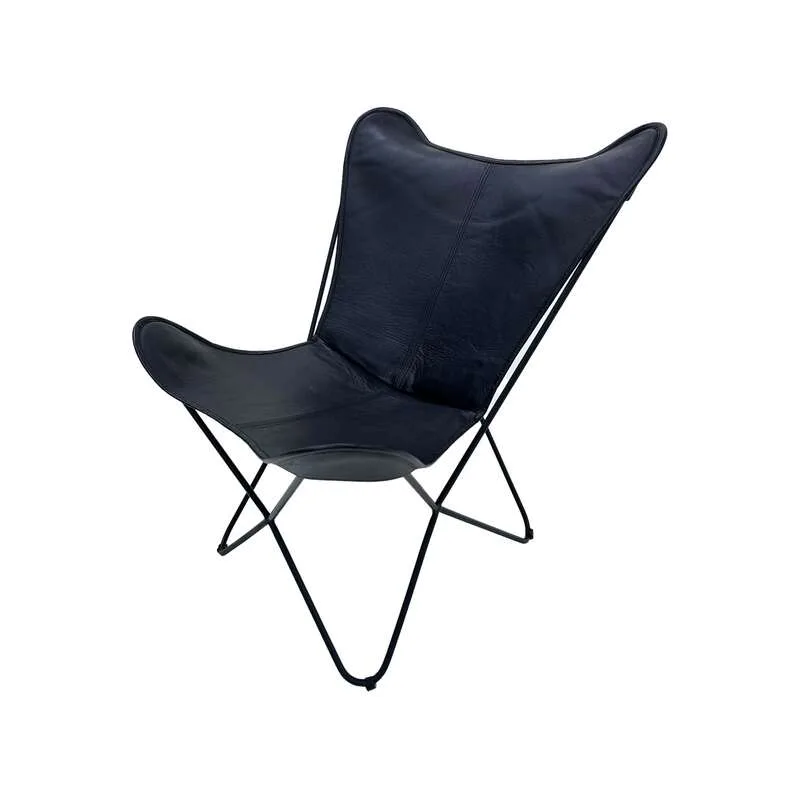 F-AC137-BL Cassidy accent chair in black leather with black metal frame 