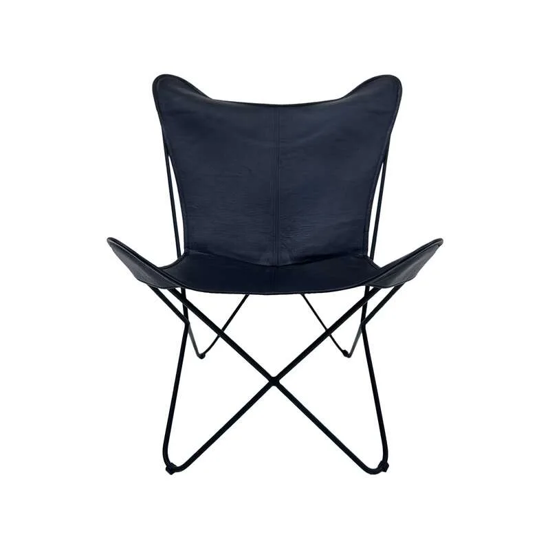 F-AC137-BL Cassidy accent chair in black leather with black metal frame 