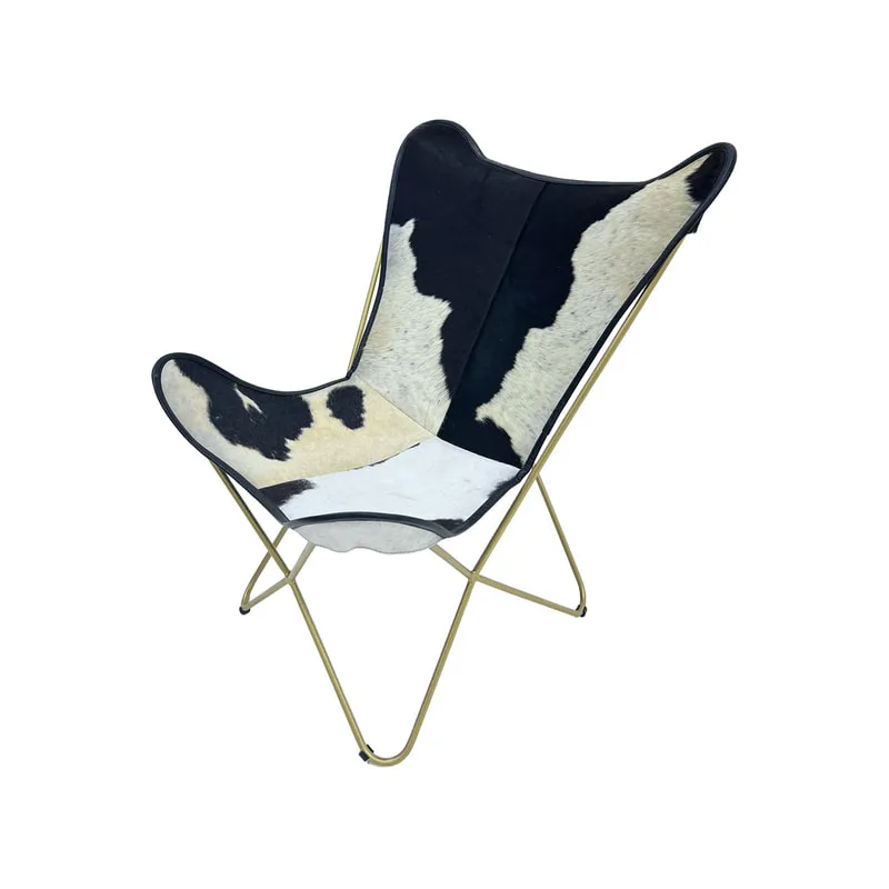 F-AC137-BW Cassidy accent chair in black + white leather hide with black metal frame 