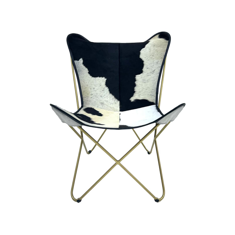 F-AC137-BW Cassidy accent chair in black + white leather hide with black metal frame 