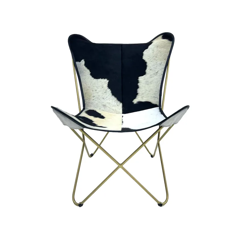 F-AC137-BW Cassidy accent chair in black + white leather hide with black metal frame 