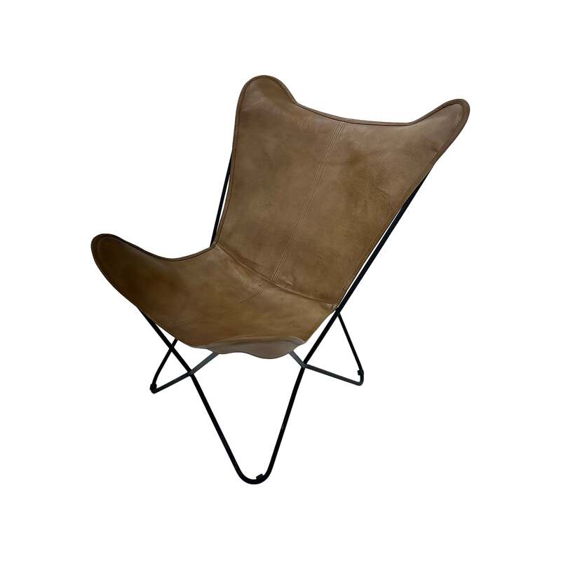 F-AC137-DB Cassidy accent chair in brown leather with black metal frame 