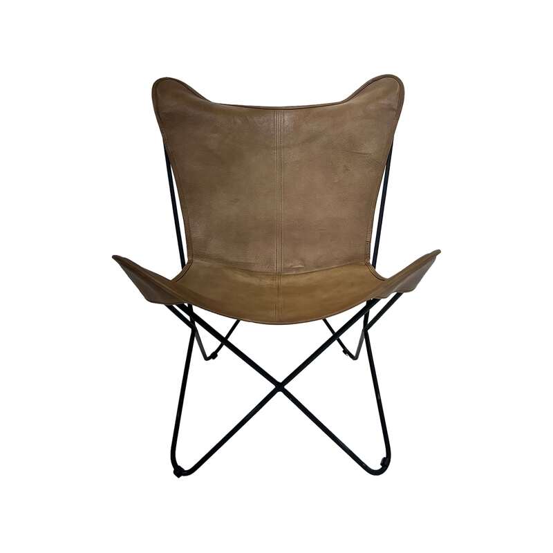 F-AC137-DB Cassidy accent chair in brown leather with black metal frame 