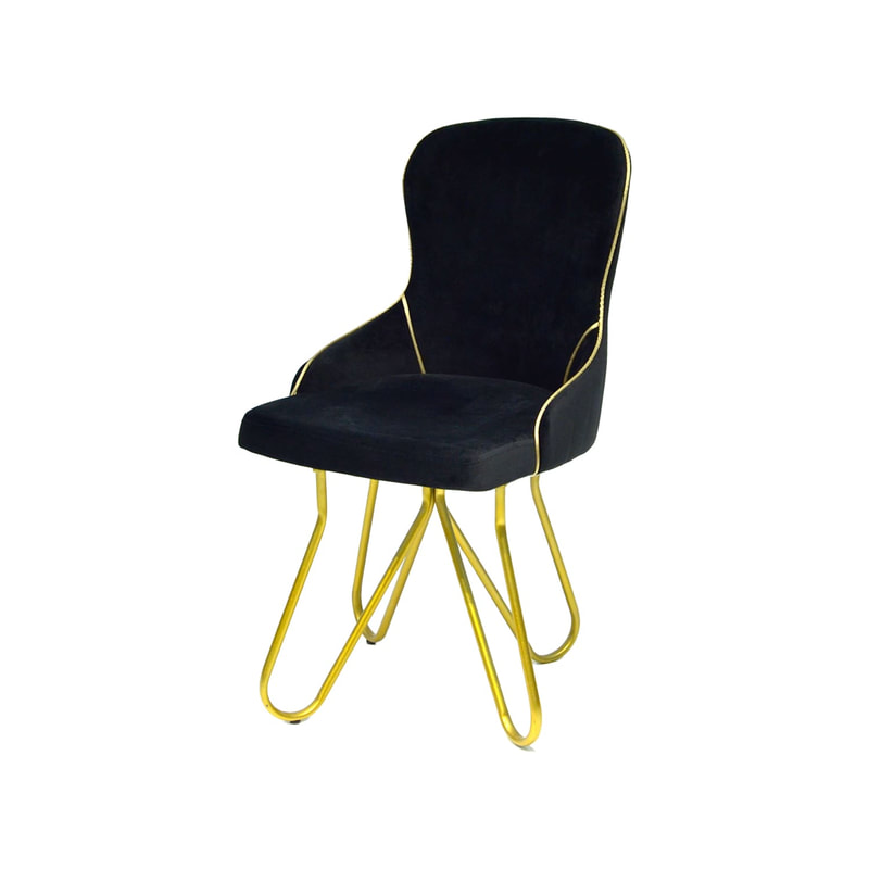 F-AC149-BL Adele accent chair in black velvet with gold swivel base