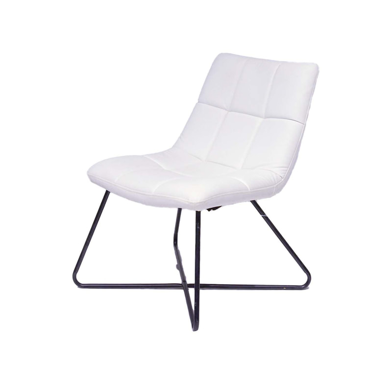 F-AC150-BW Therese accent chair in white leatherette with black criss cross metal legs 