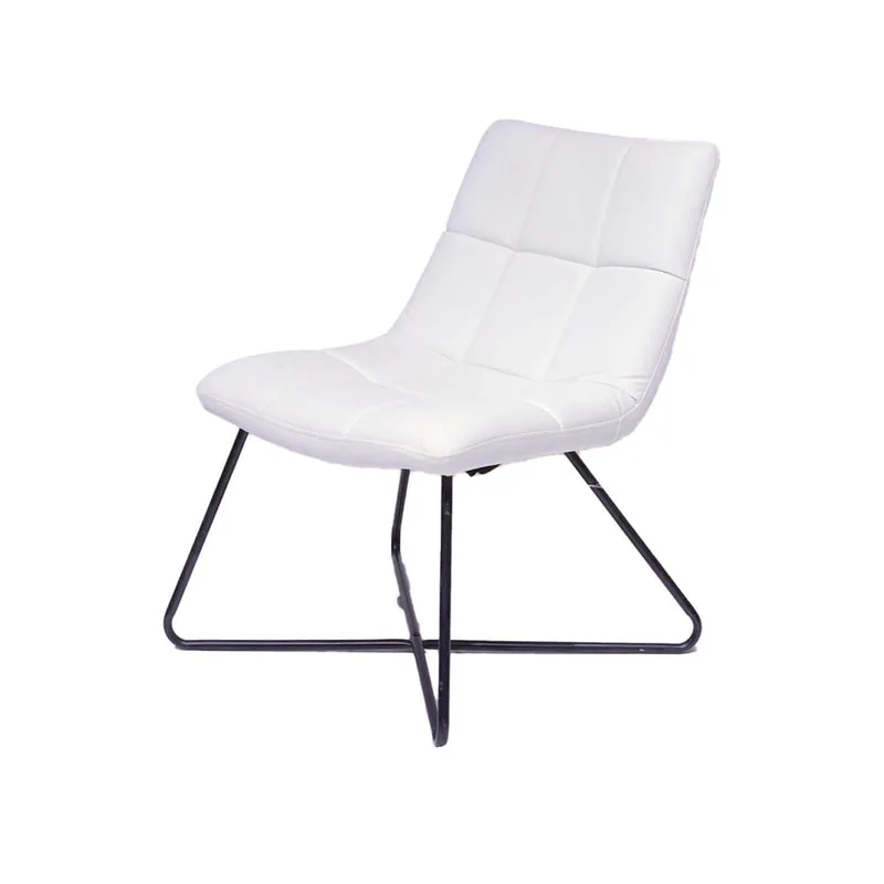 F-AC150-BW Therese accent chair in white leatherette with black criss cross metal legs 