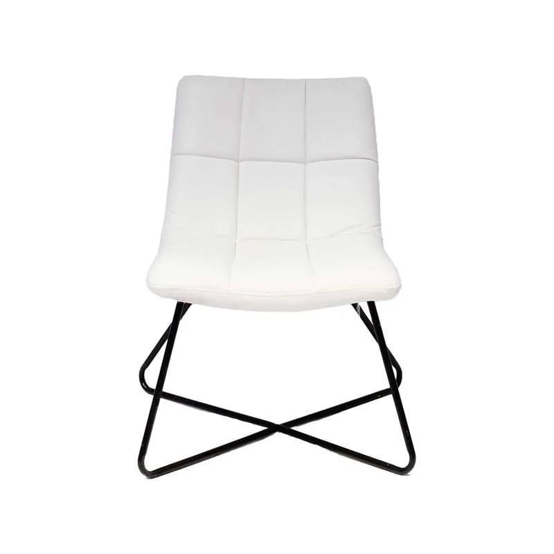 F-AC150-BW Therese accent chair in white leatherette with black criss cross metal legs 