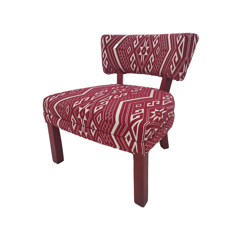 F-AC170-RW Orla accent chair in red & white fabric with red wooden legs