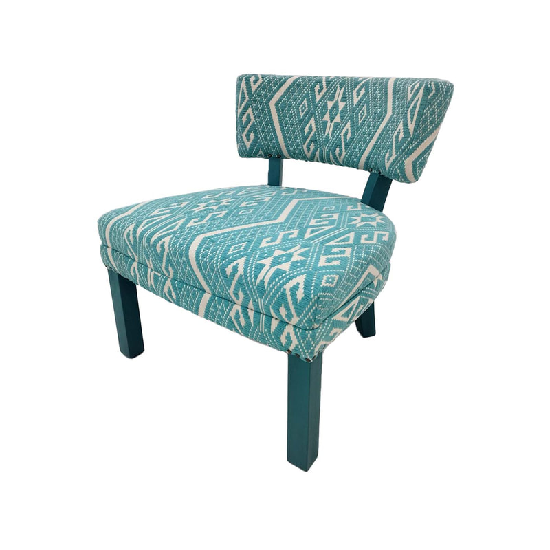 F-AC170-TW Orla accent chair in turquoise & white fabric with turquoise wooden legs