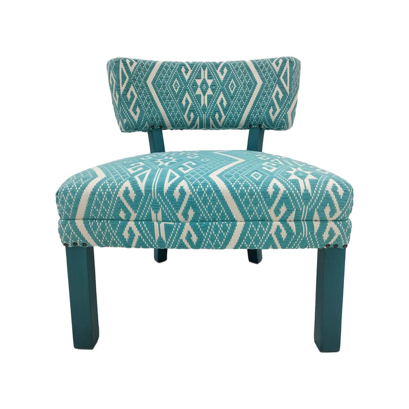 F-AC170-TW Orla accent chair in turquoise & white fabric with turquoise wooden legs