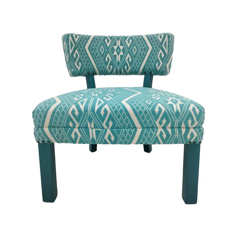 F-AC170-TW Orla accent chair in turquoise & white fabric with turquoise wooden legs