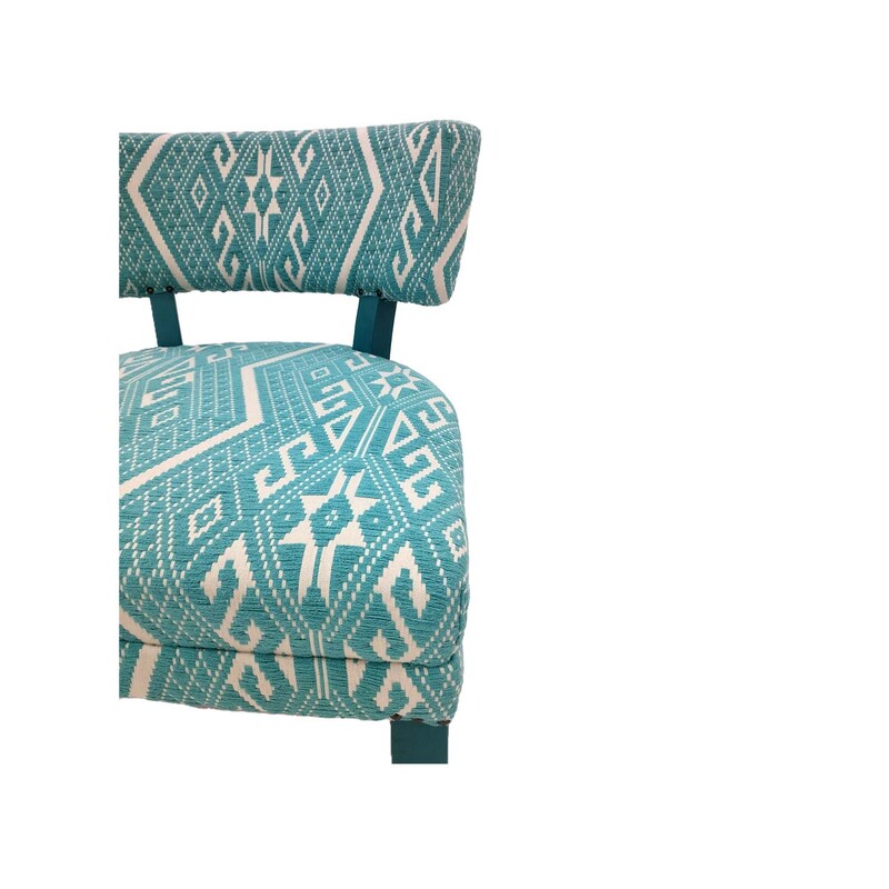 F-AC170-TW Orla accent chair in turquoise & white fabric with turquoise wooden legs