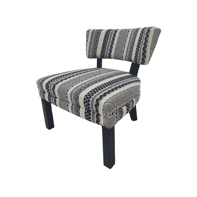 F-AC172-BC Lacey accent chair in black & cream fabric with black wooden legs 