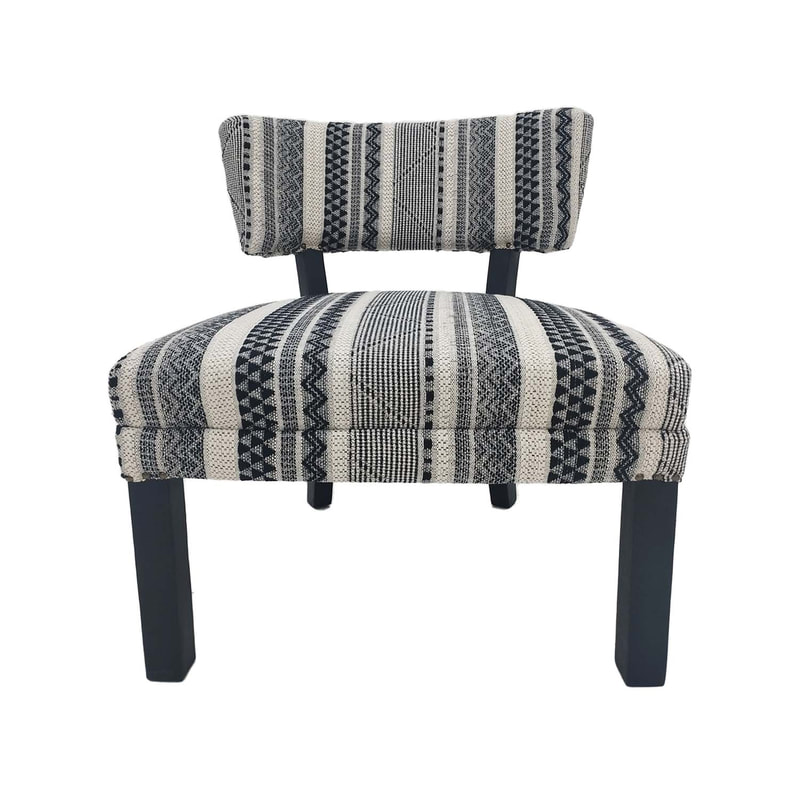 F-AC172-BC Lacey accent chair in black & cream fabric with black wooden legs 
