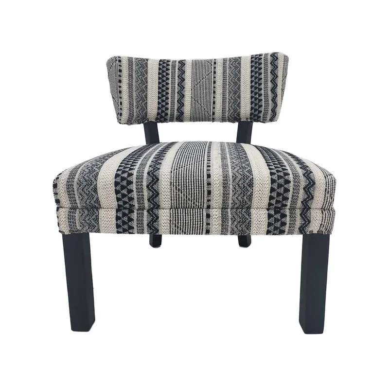 F-AC172-BC Lacey accent chair in black & cream fabric with black wooden legs 