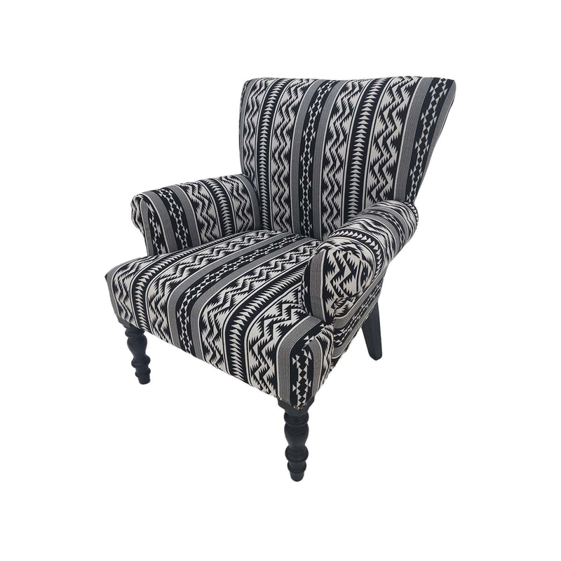 F-AC174-BW Winslow accent chair in black & white fabric with black wooden legs