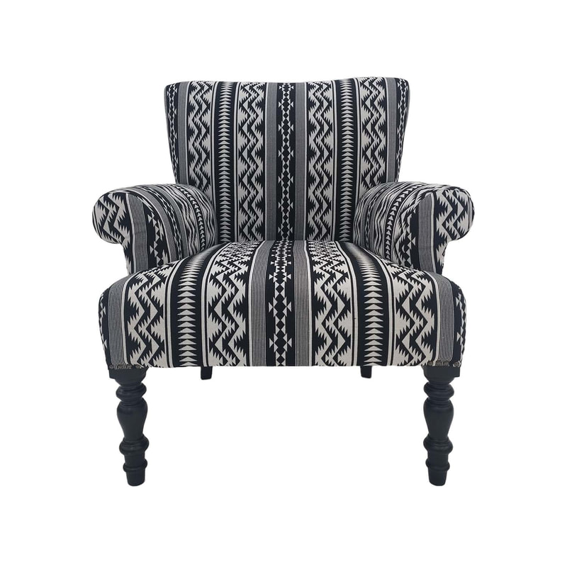 F-AC174-BW Winslow accent chair in black & white fabric with black wooden legs