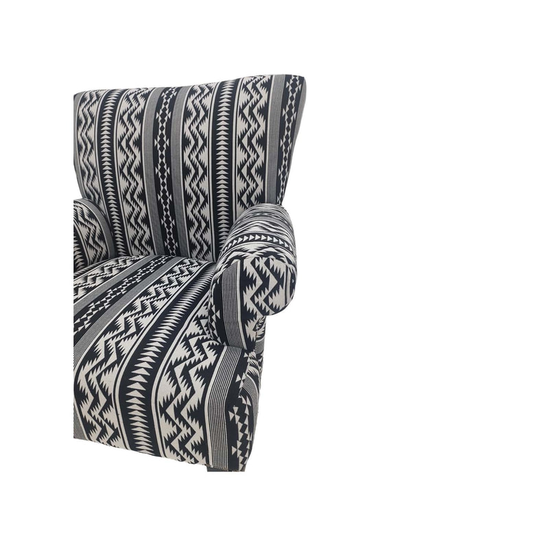 F-AC174-BW Winslow accent chair in black & white fabric with black wooden legs
