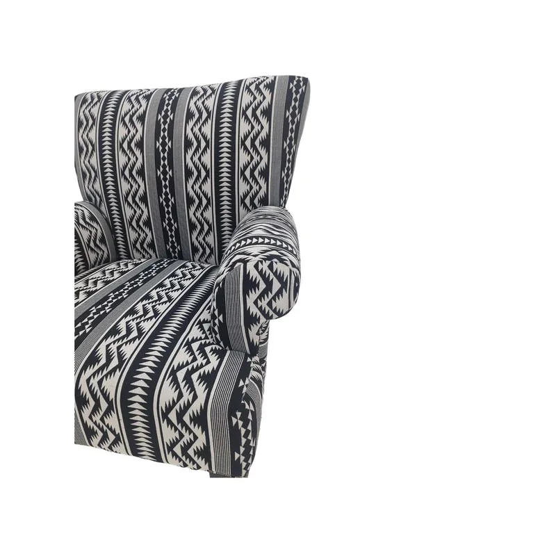 F-AC174-BW Winslow accent chair in black & white fabric with black wooden legs