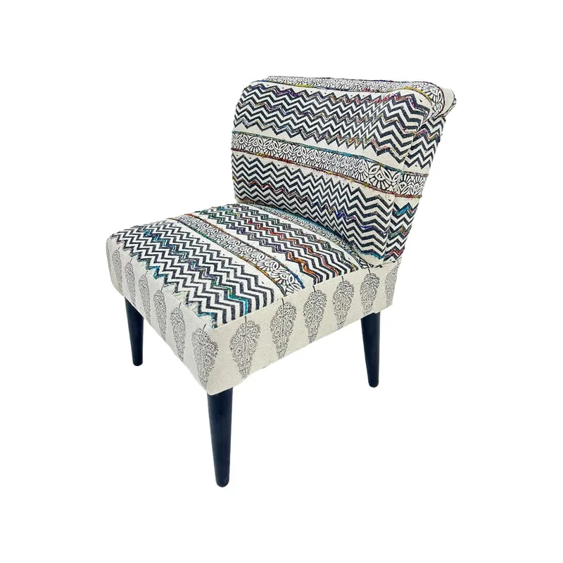 F-AC177-MC Emily accent chair in colourful block printed fabric with black wooden legs 