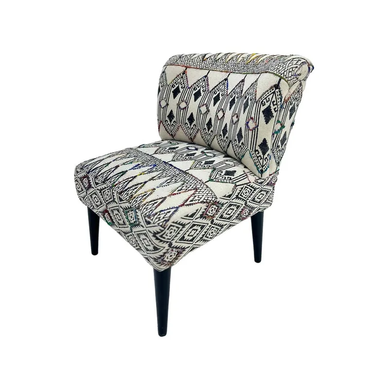 F-AC178-MC Charlotte accent chair in colourful block printed fabric with black wooden legs 