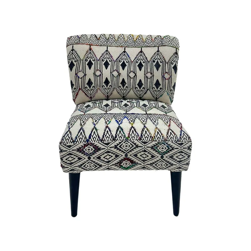 F-AC178-MC Charlotte accent chair in colourful block printed fabric with black wooden legs 