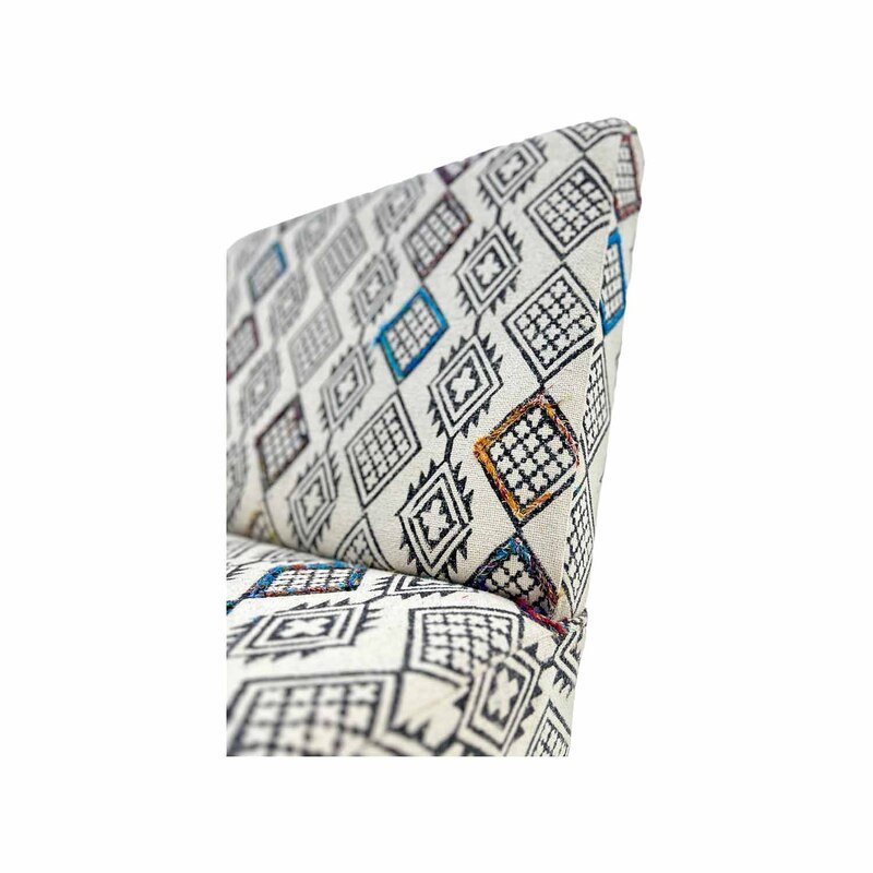 F-AC179-MC Anne accent chair in colourful block printed fabric with black wooden legs 