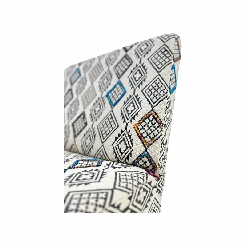 F-AC179-MC Anne accent chair in colourful block printed fabric with black wooden legs 