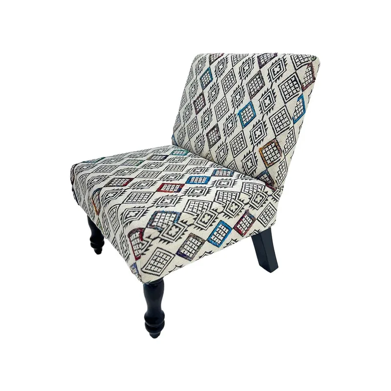 F-AC179-MC Anne accent chair in colourful block printed fabric with black wooden legs 