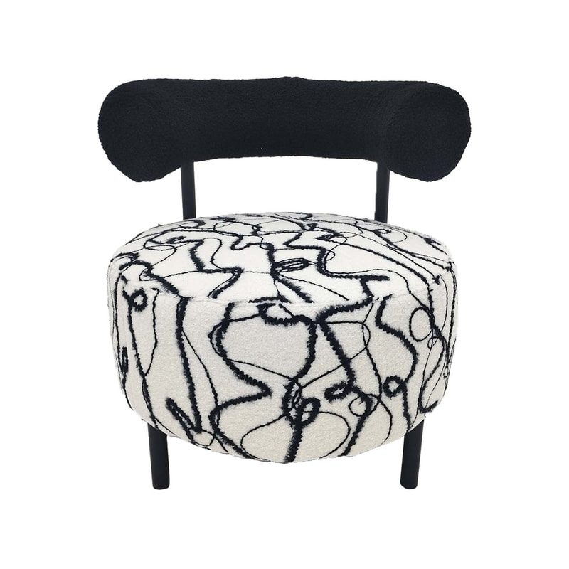 F-AC180-BW Denis accent chair in black & white suede with black metal legs