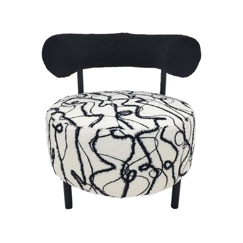 F-AC180-BW Denis accent chair in black & white suede with black metal legs
