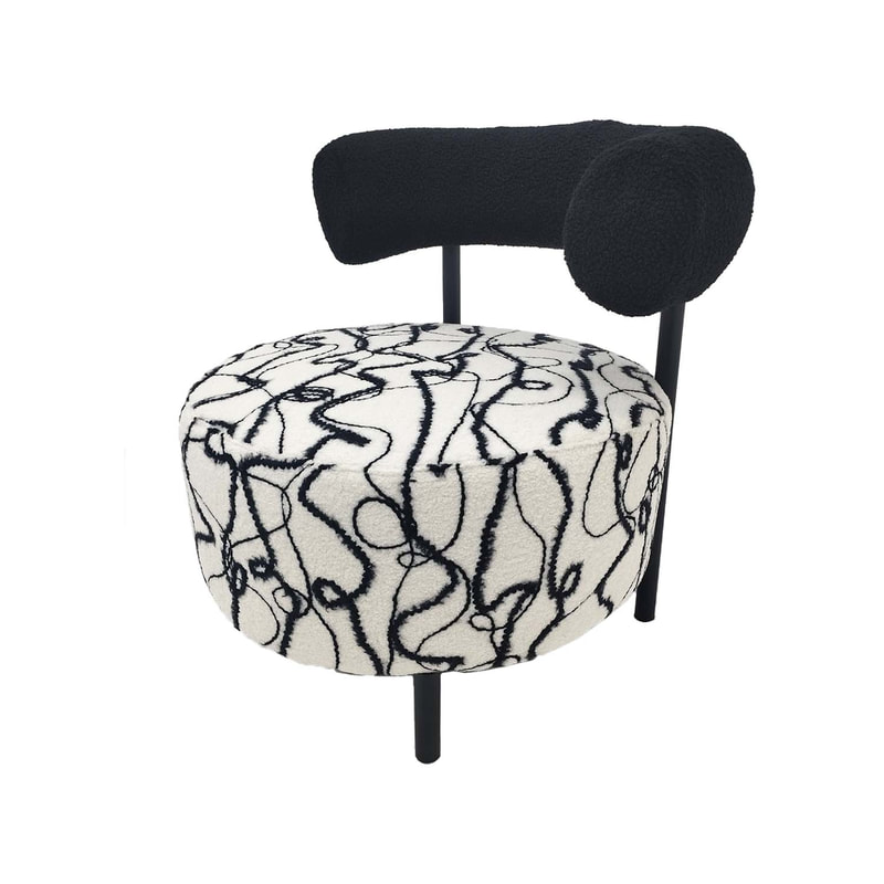 F-AC180-BW Denis accent chair in black & white suede with black metal legs
